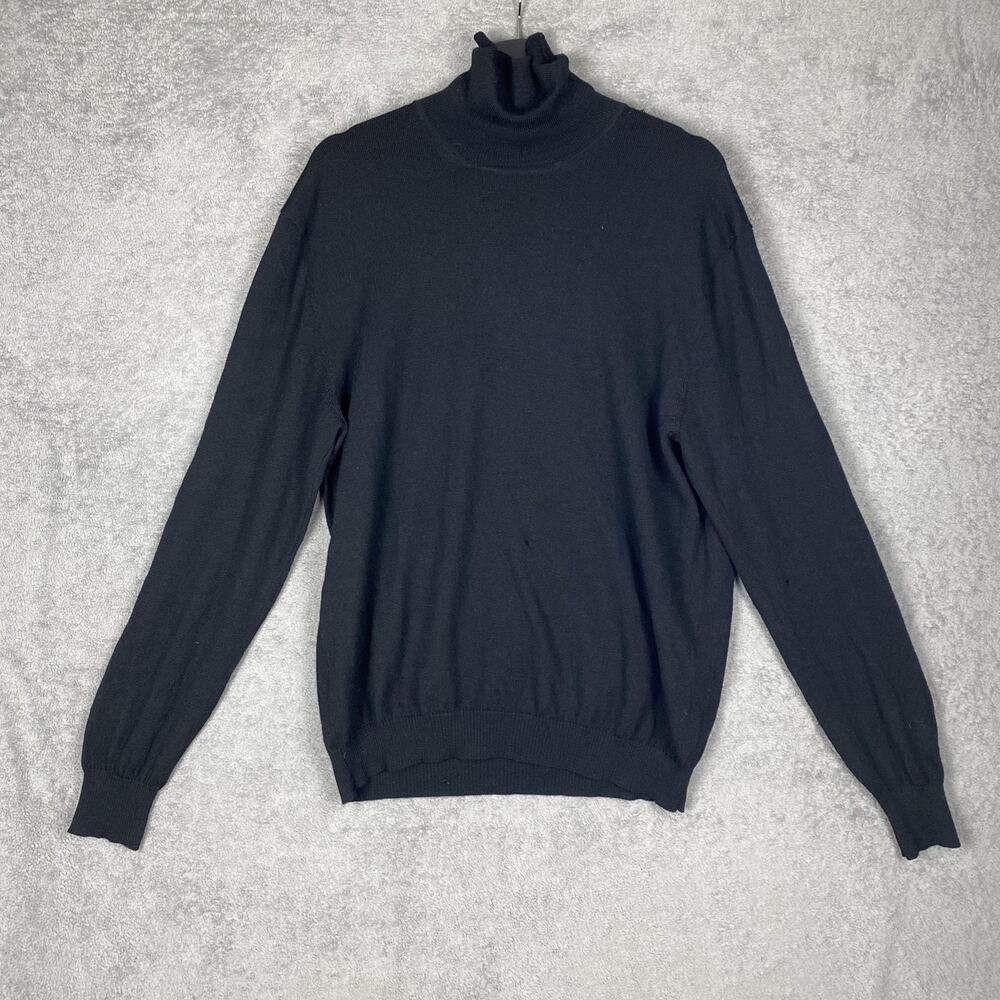 J Crew Sweater Mens Extra Large Black Merino Wool Turtleneck Pullover Classic
